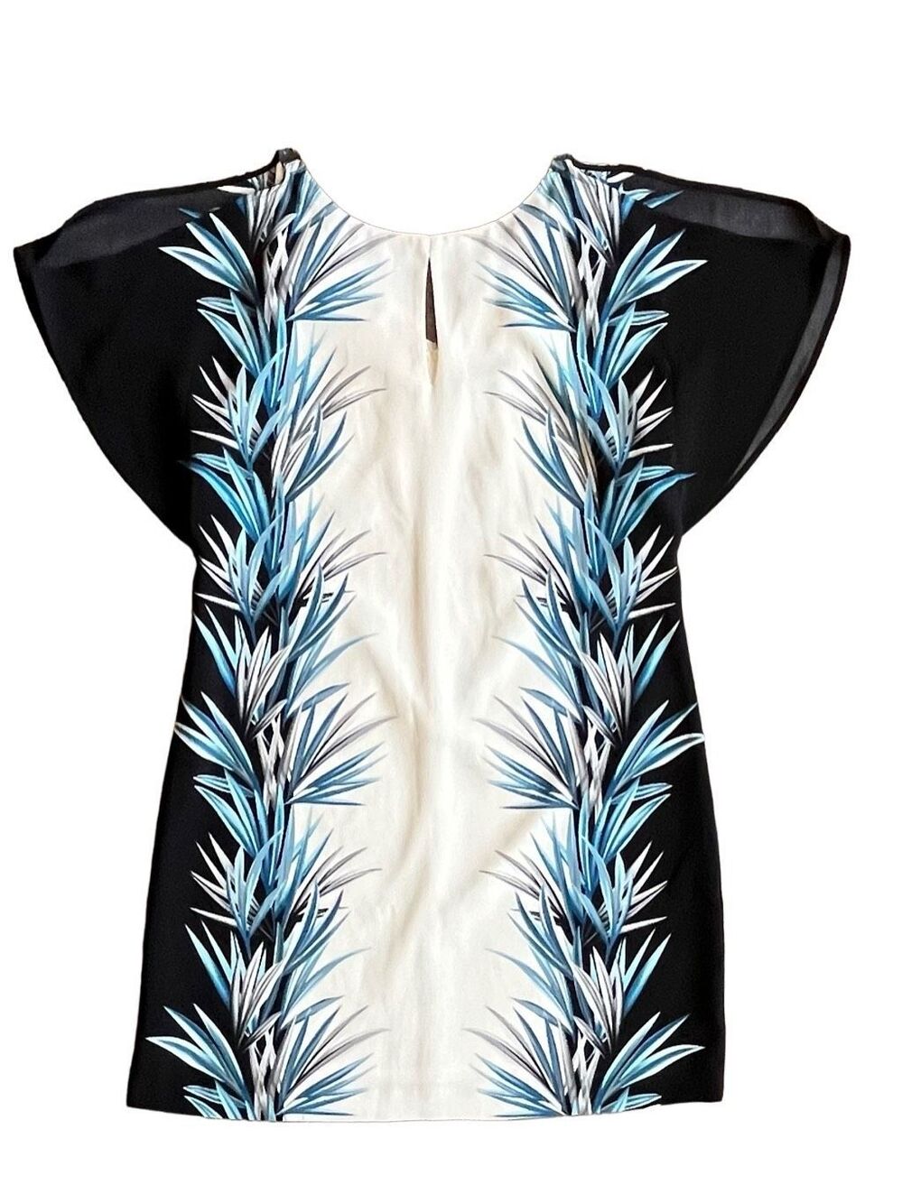 White House Black Market palm print shift cold shoulder dress - Size 8 - Picture 4 of 15